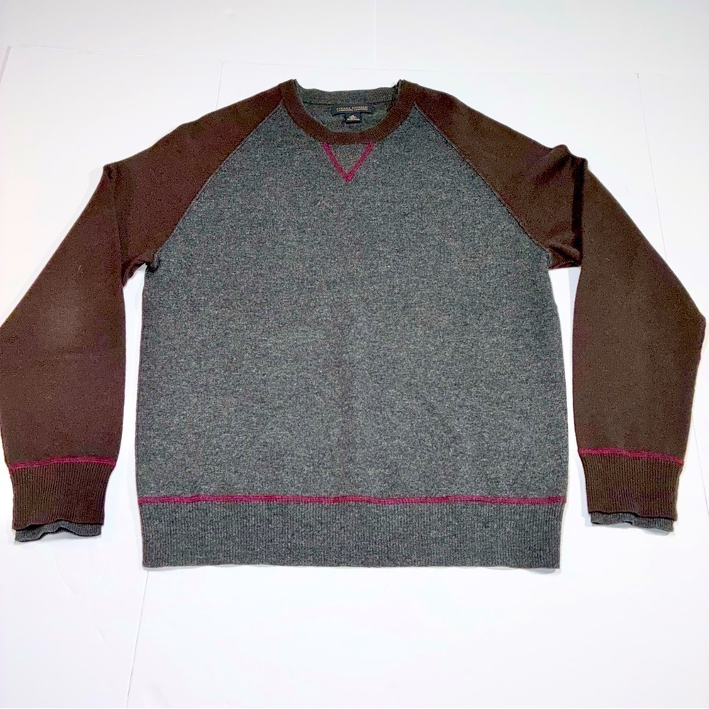 Banana Republic Crewneck Sweater Mens Large Maroon Gray Lambswool Cashmere